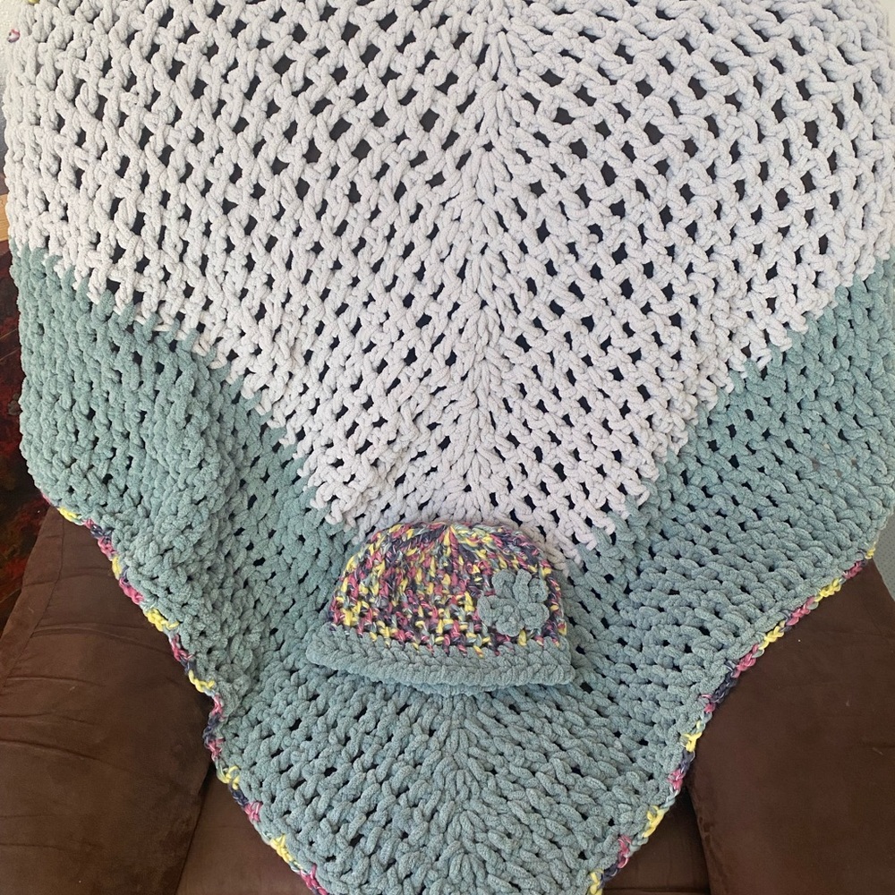 Handmade Crochet Shawl with Hat